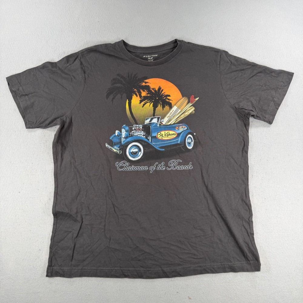 Puritan Big Kahuna Boardshop Surf Graphic T-Shirt Mens XL Gray Cotton Hot Rod